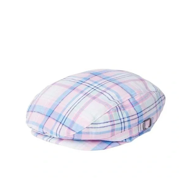 NWT Janie And Jack Boy's Plaid Newsboy Cap Blue Sky Size 0-6 m blue and pink - Picture 1 of 3